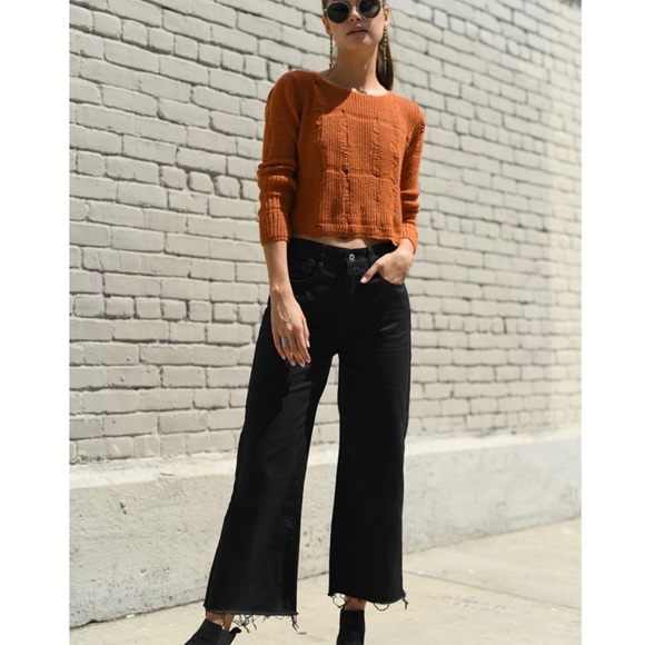 RISEN JEANS RAW HEM ANKLE WIDE LEG BLACK JEANS - Picture 7 of 7